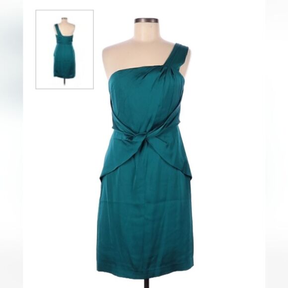 Banana Republic Silk Open Shoulder Teal Dress Size 2 - Picture 6 of 13
